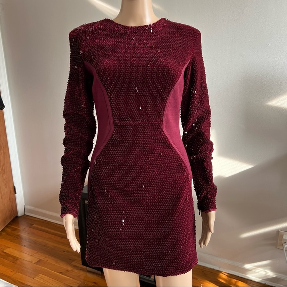 House of CB Wine Velvet Sequin Long Sleeve Bodycon Dress Size M -  cruiseboatoman.com